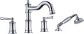 Roman Bathtub Faucet Set With Hand Shower 4 Hole Deck Mount Tub Filler With Diverter, 2 Lever Handle Rough-in Valve and Water Supply Lines Included for Bathroom Tub, Chrome