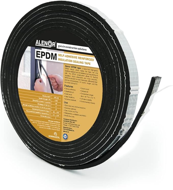 Alenor EPDM Black Foam Insulation Tape Self Adhesive 1/5"x1" x 33' Ft –Pack of 1- Weather Stripping for Doors & Windows,Soundproofing,Door Seal,Weatherstrip,Pipe Cooling,Air Conditioning Seal Strip