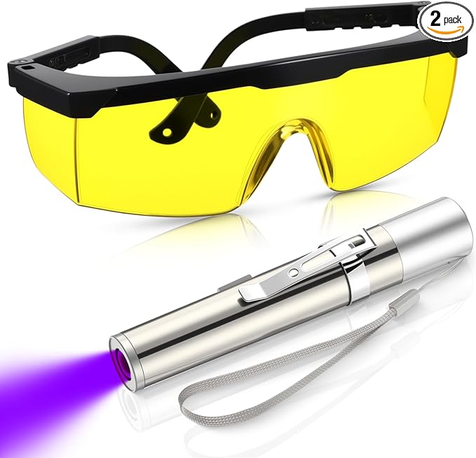 AC Leak Detector Kit AC UV Oil Dye Leak Detection Includes 365nm LED Flashlight USB Rechargeable and UV Protective Glasses with Box for Car Refrigerant Detector Tool