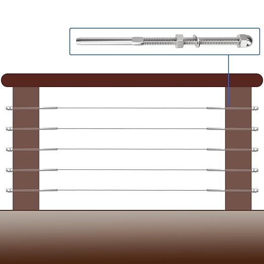 BLIKA 60 Pack 6" Long 1/8" Swage Threaded Stud Tension End Fitting Terminal for 1/8" Deck Cable Railing Hand Swage T316 Stainless Steel, 1/8" Swage Threaded Terminal for 4x4, 2x2 Wood Metal Post