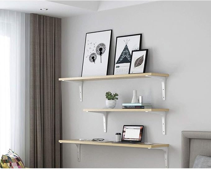SAYAYO Wall Shelf Brackets White, 6 x 5 Inch Iron Metal Shelf Brackets L Shaped Corner Support Brackets for DIY Floating Shelf, 4 PCS