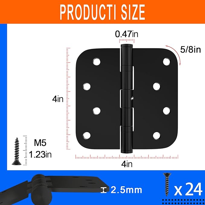 3-Pack Stainless Steel Hinges, Exterior Door Hinge, Ball Bearing Door Hinge, 4 inches, 5/8 inch Rounded Corners, Heavy-Duty Hinge for Commercial Indoor and Outdoor use