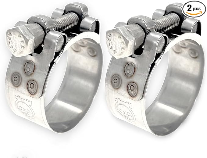 TT Heavy Duty Hose Clamps, 304 Stainless Steel T-Bolt Clamp, Adjustable Range 56-59 mm, Solid T-nuts and Wide Band for 2.25 Exhaust Clamp (2.2-2.32 inch, 2 pack)