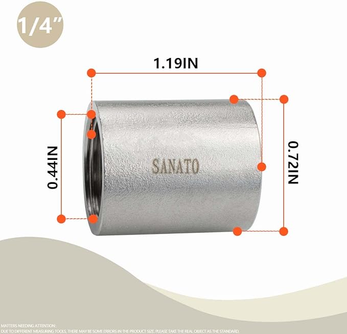 SANATO 1 Pcs SS 304 Forging Nipple Cast Piple, 1/4" NPT x 1/4" NPT Female Threaded, 50mm Piple Fittings