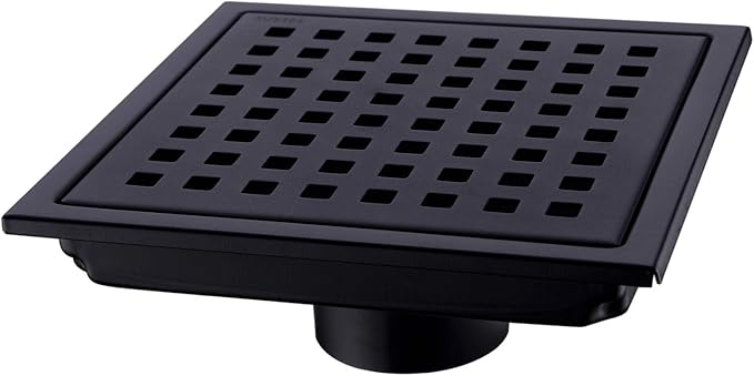 6 inch Stainless Steel Shower Floor Drain with Removable Grid Cover, Black