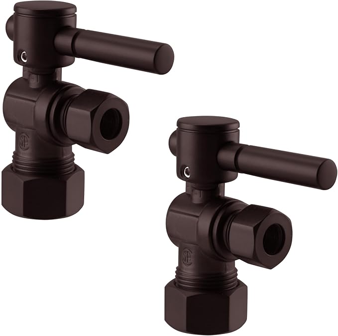 Westbrass R105BL-2-12 1/4-Turn Lever Handle Angle Stop Shut Off Valve, 5/8" OD x 3/8" OD, Oil Rubbed Bronze (2-Pack)