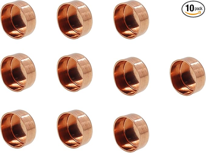 Copper Pipe Cap,TTZEZE Copper End Cap,Certified Safe Pressure Copper Cap Plug,Solid Sweat Solder Connection,Pure Copper Plumbing Cap for Plumbing HVAC Air Conditioner 16mm/0.63'' 10PCS