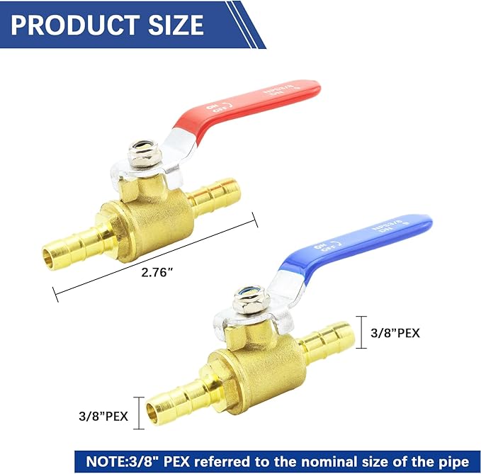 3/8 Inch PEX Ball Valves,12 Pcs PEX Brass Full Port Shut Off Ball Valve, Brass Full Port Quarter Turn Crimp Pex Valves for Hot and Cold Water