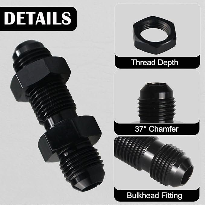8AN Male Flare Straight Bulkhead Fitting Adapter with 8AN Nut Aluminum Black