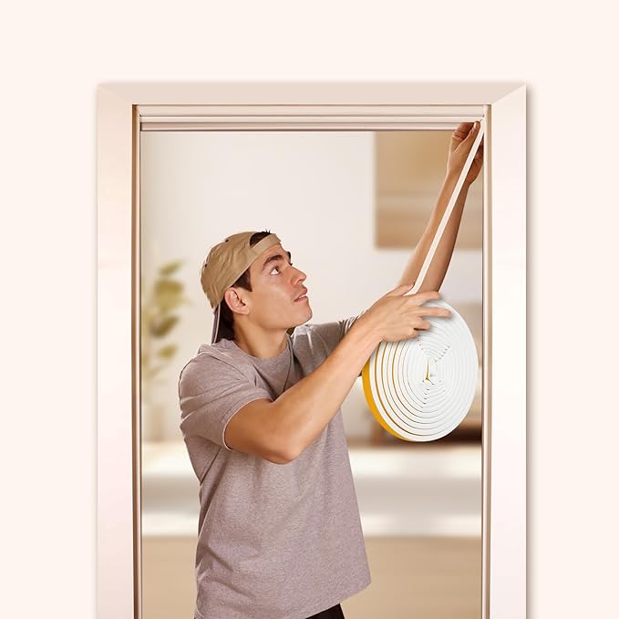 19.7Feet D-type Weather Stripping Door Seal, Self-Adhesive Seals for Door Window Gap, Soundproofing, Insulation Strip, Door Sealers for Door Frame (White), D14-12