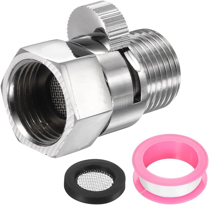 uxcell G1/2" Female x Male Shower Shut Off Valve, Brass Water Flow Control Valve for Shower Head with Hose Flow Restrictor, Silver