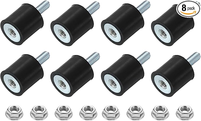 uxcell M3 Rubber Mounts, 8Pcs 10x10mm(DxH) Rubber Cylindrical Anti Vibration Isolator Shock Absorber with Lock Nut for Car Bobbin Generator Air Compressors