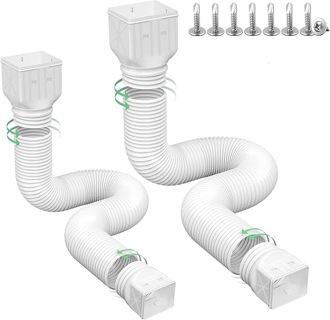 2 Pack Flexible Rain Gutter Downspout Extensions,Drain Downspout Extender,Gutter Extension Flexible,Down Spout Drain Extension Pipes,Extendable from 21 to 60 Inches (White)