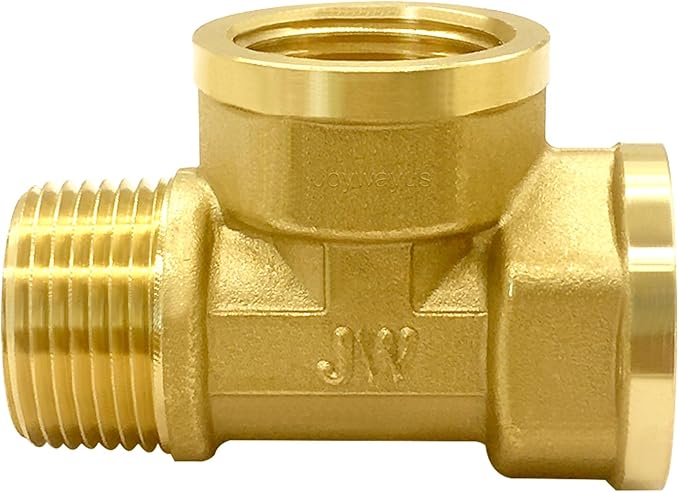 Joywayus Brass Pipe Fitting Barstock Tee 3 Way NPT 3/4" Female x 3/4" Female x 3/4" Male Hose Fitting