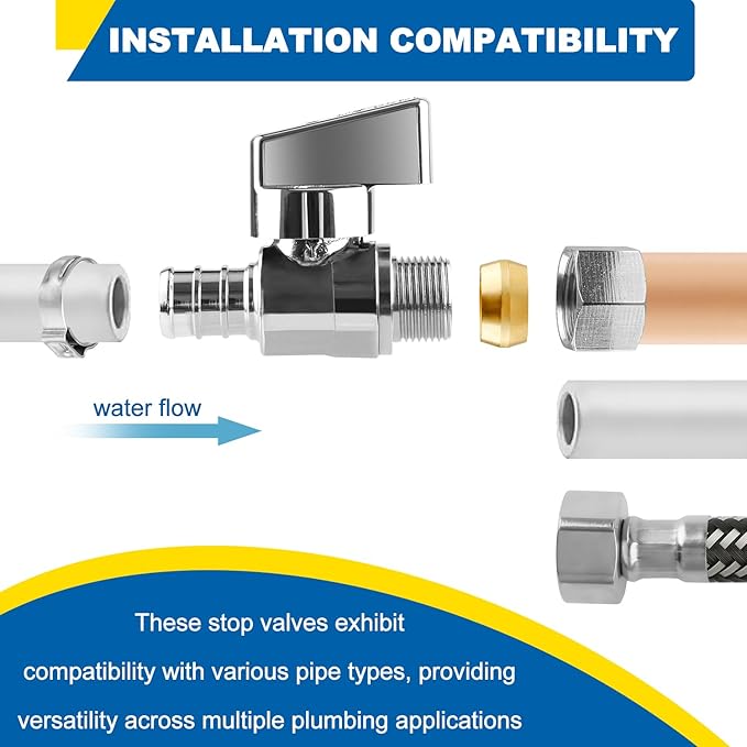 1/4 Turn Straight Stop Valve, 1/2" Crimp Pex F1807 X 3/8" OD Compression For Toilets And Faucets (Pack of 2)