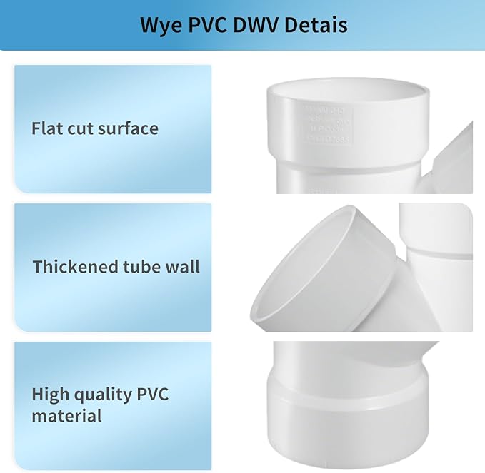 LESSO 1-1/2" PVC Wye, WYE DWV for All Hub Solvent-Weld Connections Use for 1-1/2 Inch Drain, Waste and Vent Pipe, White (2 Unit Piece)