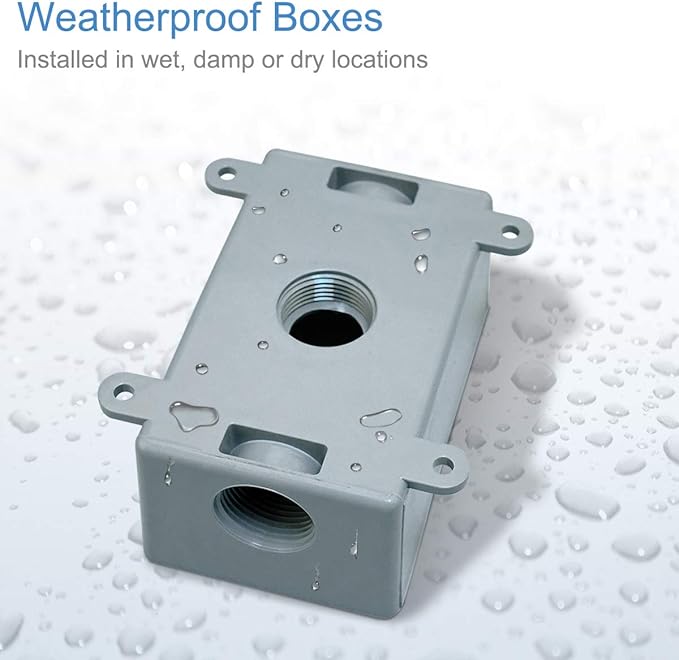 Single-Gang Electrical Outlet Box,Suitable 1/2-Inch or 3/4-Inch Electrical Conduit Weatherproof Outdoor Outlet Box,UL Listed,Plastic Junction Box Outlet（4PCS）