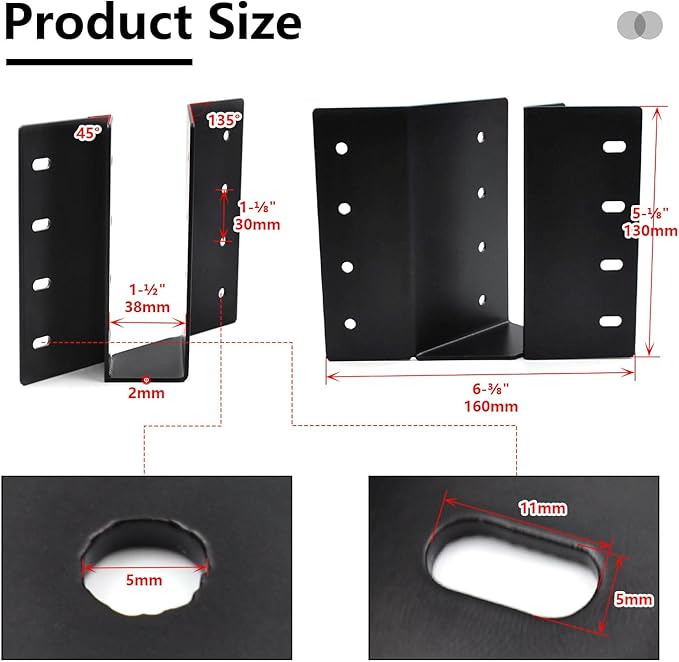 (4-Pack) 2 x 6 Heavy-Duty Steel Joist Hanger Bracket, Skewed Left 45 Degree, Face Mount Rafter Bracket for Floor Deck and Ceiling Trusses