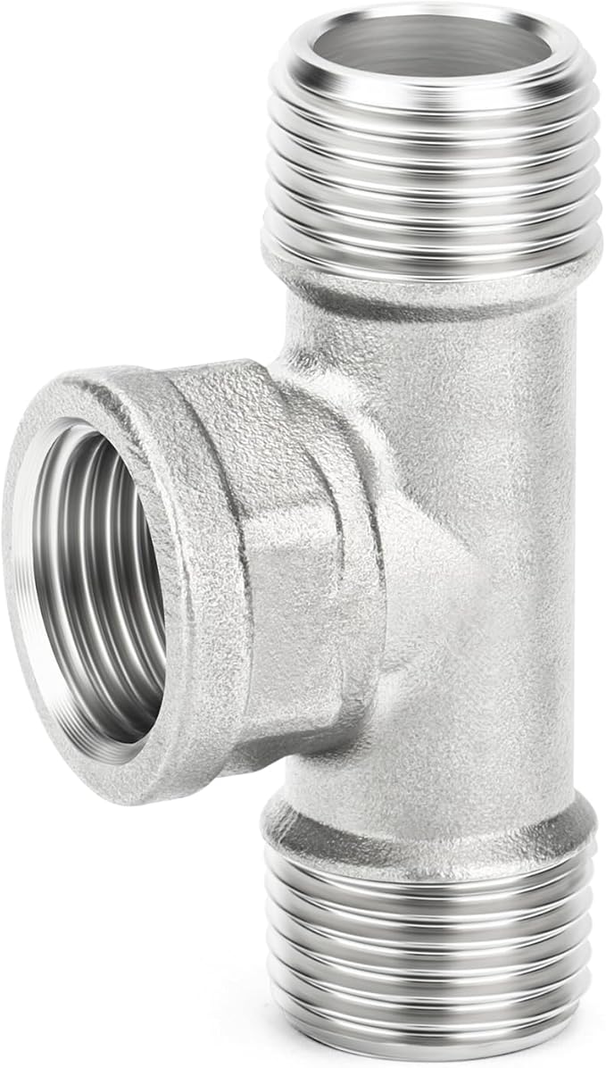 TAISHER 5PCS 304 Stainless Steel Tee Pipe Fittings, 1/4" NPT Male x 1/4" NPT Female x 1/4" NPT Male Pipe Fittings, Female Branch Tee