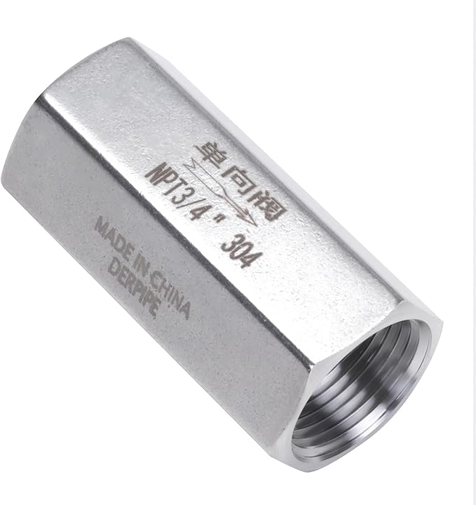 Air Check Valve - 3/4" NPT Female x Female High Temperature Stainless Steel Hex One Way Valve For Air