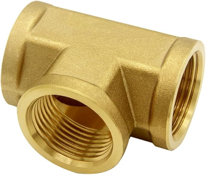 Hooshing Brass Tee Fittings 3/4" NPT x 3/4" NPT x 3/4" NPT Female Pipe Fittings Convert Adapter for Fuel Oil Gas Plumbing