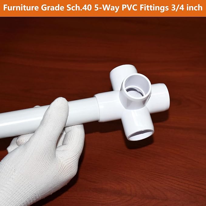 3/4" PVC Fittings 5 Way (4-Pack) Furniture Grade, Elbow Connector, Heavy Duty for DIY Furniture, Frames, UV Resistant - Compatible with 3/4" Schedule 40 PVC Pipes‌