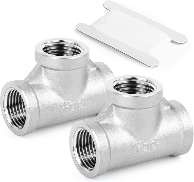 TAISHER 2PCS Stainless Steel Tee Pipe Fittings, 1/2" x 1/2" x 1/2" NPT Female Pipe Fittings