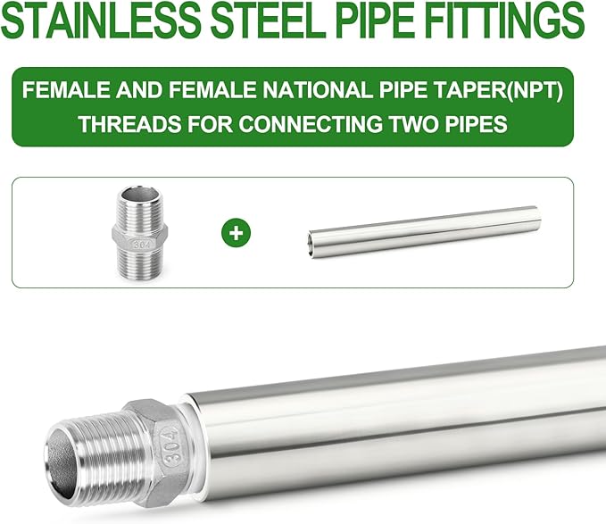 TAISHER 2PCS Stainless Steel Pipe Fittings, 1/4" NPT Female x 1/4" NPT Female Threaded, 10" Length Thickened Nipple Cast Pipe