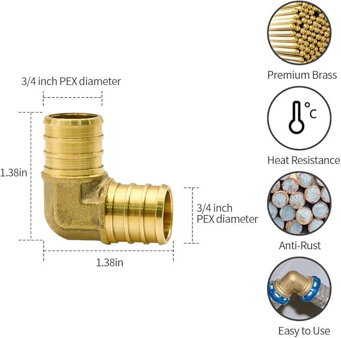 15pcs 3/4" PEX Fittings, Elbow TEE Straight Couplings Set, PEX Brass Crimp Fitting Combo with Tees, Elbows, Straights