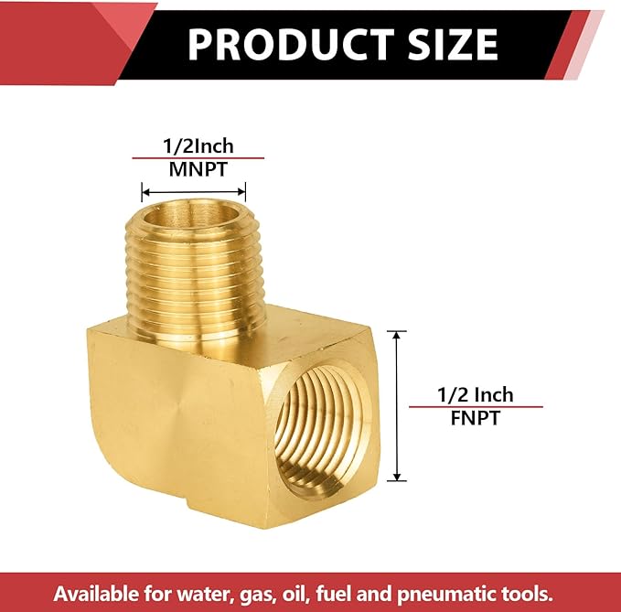 (Pack of 2) EFIELD Extruded 90 Degree Barstock Street Elbow, 1/2 Inch Male NPT Pipe to 1/2 Inch Female NPT Brass Pipe Fittings,(NPT129)