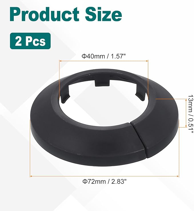 uxcell Escutcheon Plate, 1Pcs 40mm - Fit 1.57" Outer Diameter Split Pipe Flange Water Pipe Cover Collar Decoration, PP Plastic Plumbing Cover Plates (Black)