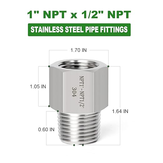 TAISHER 2PCS Forging of 304 Stainless Steel Pipe Fitting, Reducer Adapter, 1/2-Inch Male Pipe x 1-Inch Female Pipe