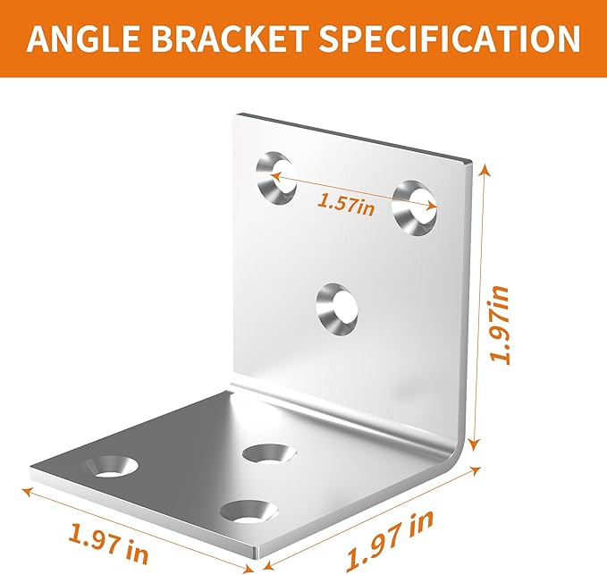 40Pcs Stainless Steel Angle Bracket, 2"x2"x2" Heavy Duty L Brackets for Wood, 50MM 2Inch Wide Corner Brackets Metal Corner Brace 90Degree L Shape Bracket for Wooden Frame Bed Furniture Bookshelf