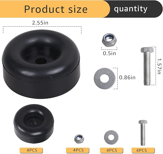 Heavy Duty Rubber Anti Vibration Foot 1 x 2.5 Inch 4-Pack Fits for Trailer Bumper Generators Pressure Washers air Compressors
