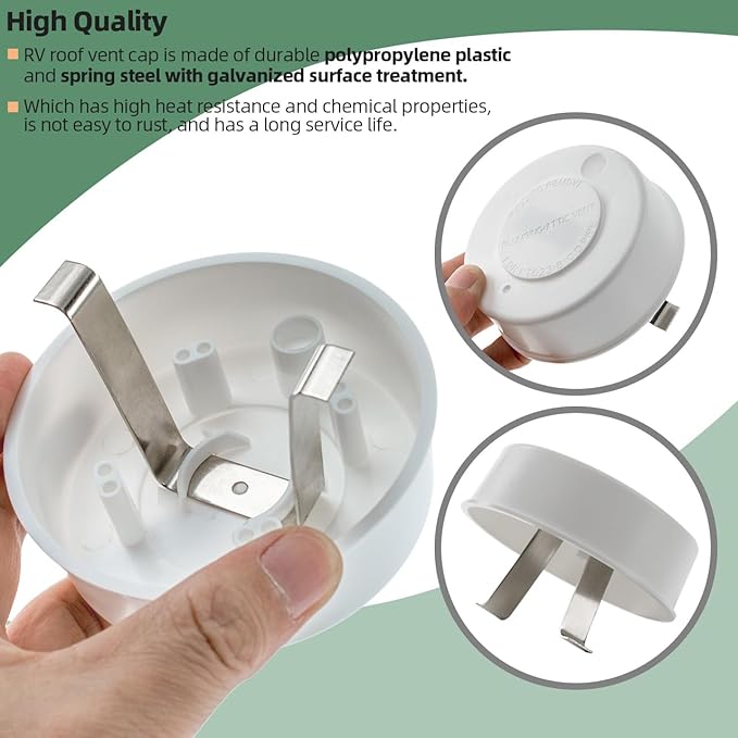 40034 RV Roof Vent Cap with Spring Tension Attachment Fits Up to 2" Plumbing Vent Pipe, Replaces Lost or Damaged Trailer, Camper, Motorhome, RV Plumbing Vent Cover - White
