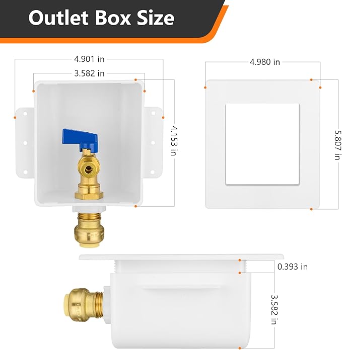 HeSun Push-to-Connect Ice Maker Outlet Box,Inlet 1/2 Inch Pushfit x Outlet 1/4 Inch OD Compression Connection,with 1/4 Turn Shut Off Valve