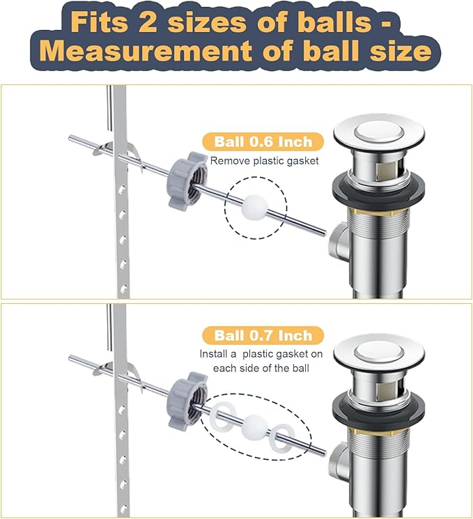 2 Pack Lavatory Pop Up Center Piece Assembly,Sink Ball/Pivot Rod Replacement Parts Bathroom Sink Drain Repair Kit Fits Most Popular Brands,Replacement for PS2673,18MM&15MM Ball, Chrome