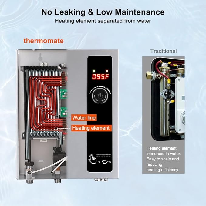 Tankless Water Heater Electric 18kW at 240 Volt, ThermoMate On Demand Instant Hot Water Heater Up to 4.4GMP, Self-Modulating Energy Saving for Residential Indoor Shower, Draw 76Amp