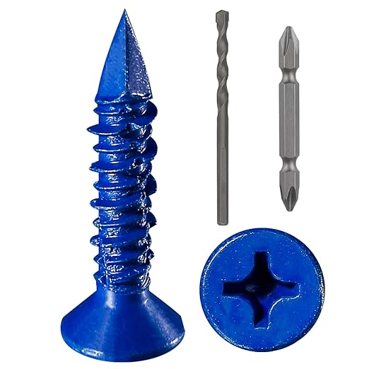 (30pcs) 1/4''x1-1/4 Concrete Screw Anchor Blue Flat Head for Anchoring to Masonry, Block or Brick Stucco