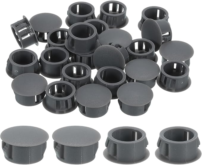 uxcell 28Pcs 16mm(5/8") Nylon Hole Plugs, Flush Type Panel Round Snap in Fastener Knockout Locking Plugs for Furniture Insert End Caps Panels, Gray