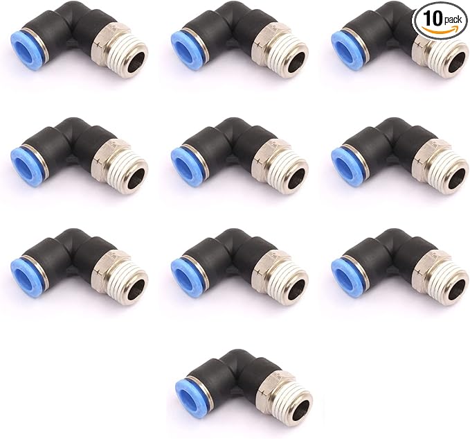 CEKER 6mm Tubing x 1/4" Npt Male Thread Elbow 90 Degree Push to Connect Fittings Air Fittings Pneumatic Quick Connect Fitting Airlines Push In Connectors Tube Fittings 10Packs