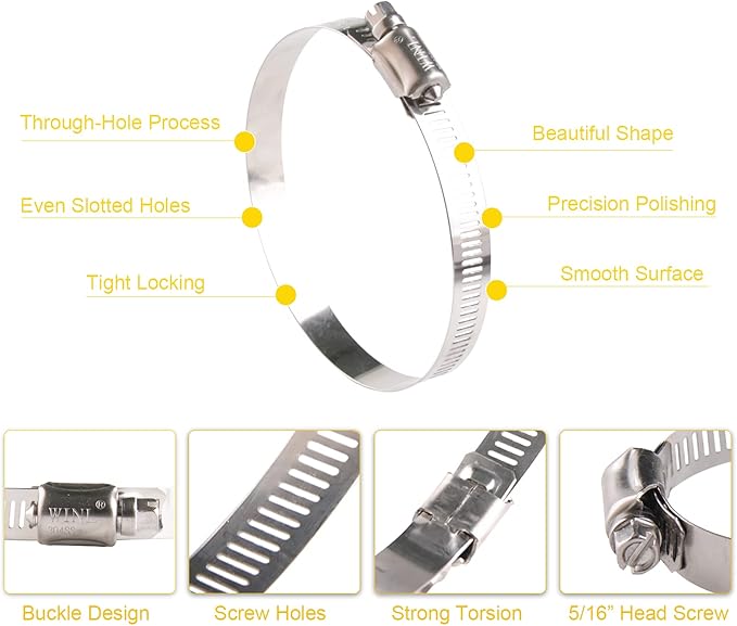 WINL 3 Inch Stainless Steel Hose Clamps- 10 Pack SAE 48 Worm Gear Drive Hose Clamps Clamping Range 2 1/2 Inch to 3 1/2 Inch (64mm-89mm) for Automotive Plumbing, 2 3/4'', 3 1/4''