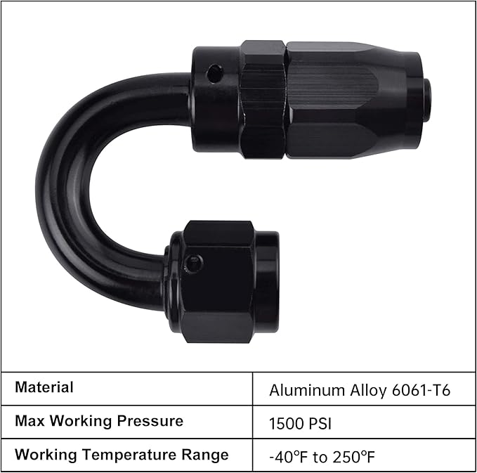 EVIL ENERGY 16AN Hose End Fitting 180 Degree Swivel for CPE Braided Fuel Hose Black