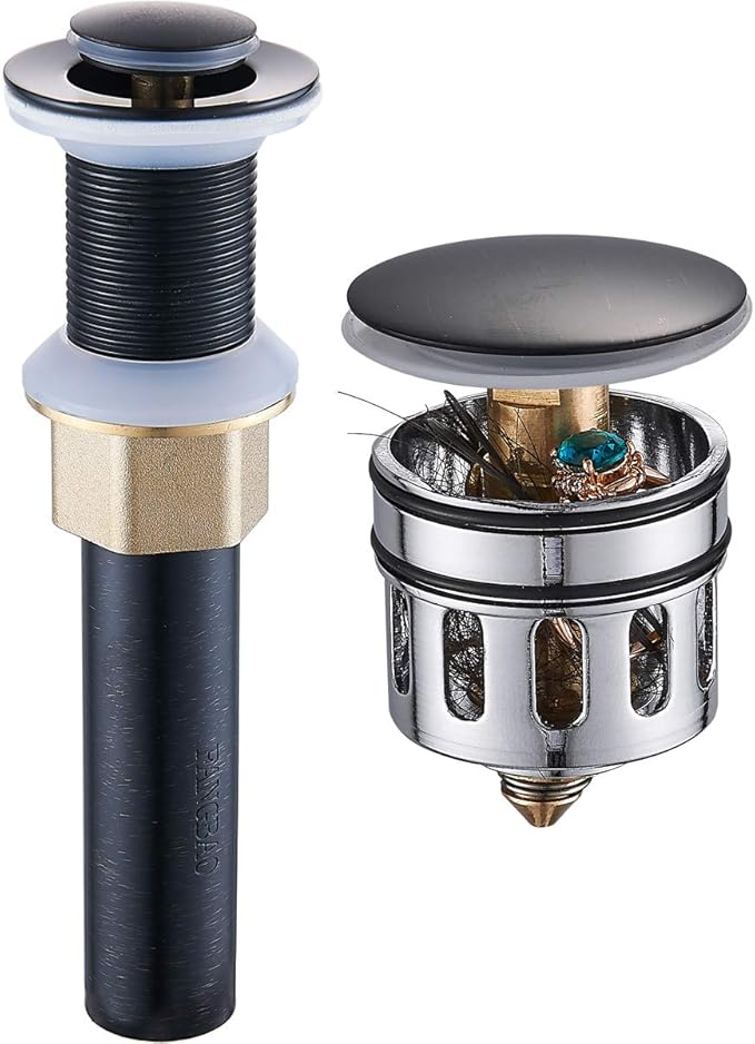 Oil Rubbed Bronze Pop UP Drain, Bathroom Vessel Lavatory Vanity Faucet Sink Stopper, Built-in Anti-Clogging Strainer, Fits Standard Drain Hole(1-1/2" to 1-3/4"),Without Overflow R085C-ORB…