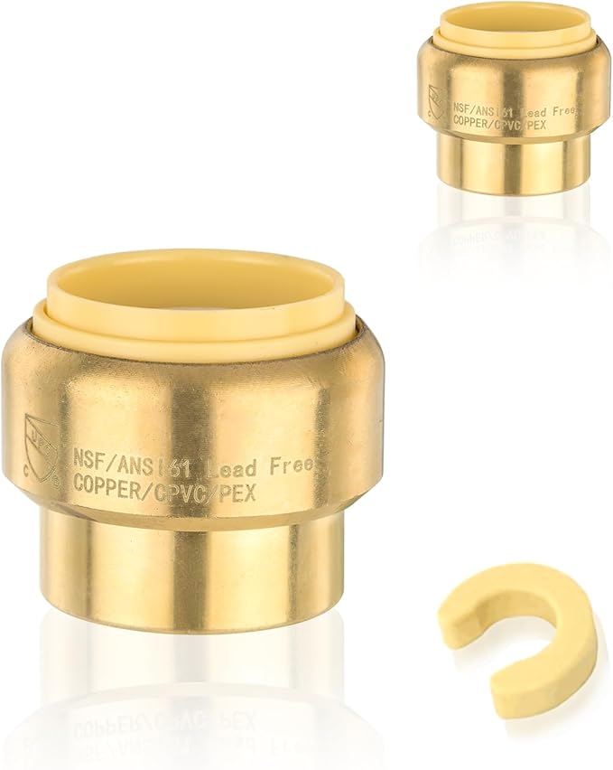 HeSun 100-Pack Pushfit Plug (End Cap), 3/4-Inch Push to Connect Plumbing Fittings with Disconnect Clip, Brass Push-fit Fittings for PEX, Copper, CPVC, PE-RT Pipes