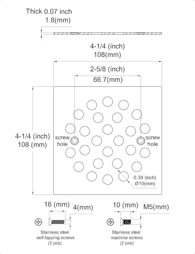 4-1/4 Inch Screw-in Square Floor Drain Cover Replacement Shower Grates with Screws (Brushed Nickel)