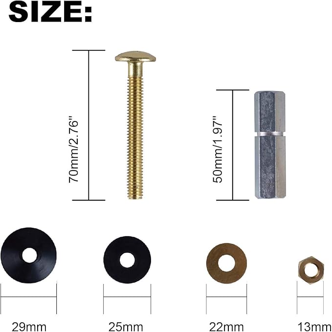 Hibbent 2 Pack Toilet Tank to Bowl Bolt Kits, Heavy Duty Bolts Toilet Bolts for Tank Solid Brass with Extra Long Nuts Easy to Install and Double Gaskets for Fastening