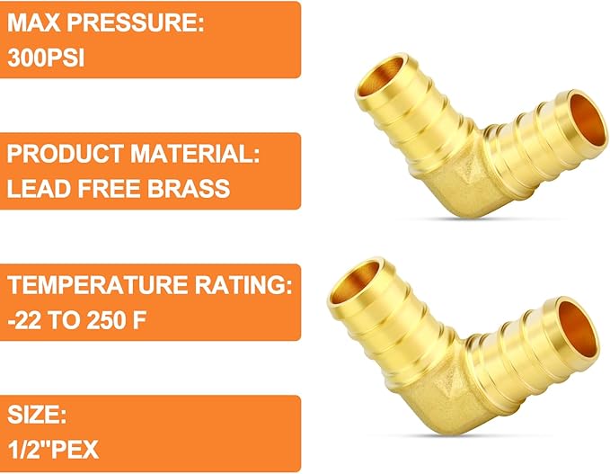 GASHER 40Pcs No Lead Brass 1/2" Pex Elbow Fittings, 1/2 Inch Pex Fittings for Pex Tubing