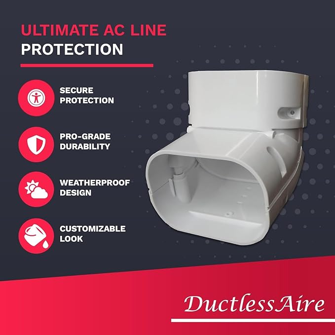 DuctlessAire Mini Split Line Set Cover - Lineset Covers for Mini Split Condenser, Central Air Systems, HVAC, Heat Pumps and More - Air Conditioner Unit Accessories (3" 90-120º Vertical Elbow)