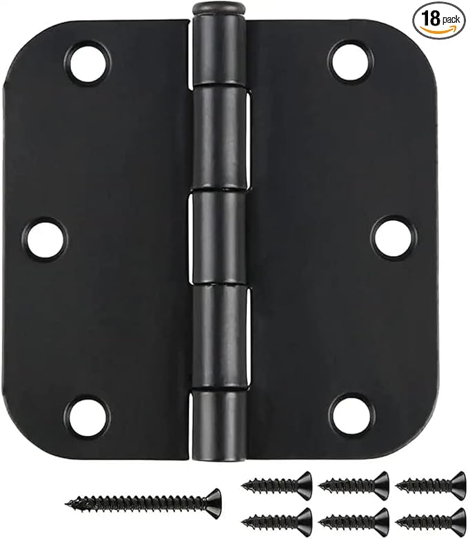 18 Pack Matte Black Interior Door Hinges Round 3.5" x 3.5 Inch 5/8" Radius Heavy-Duty Mat Hinge for Doors